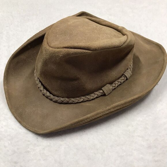 MINNETONKA Leather Stetson Fedora Men L Brown Braid Strap Western Outback - Picture 1 of 12